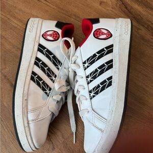 Adidas White and Black Sneakers with Red Accents Marvel Spider Man size 4